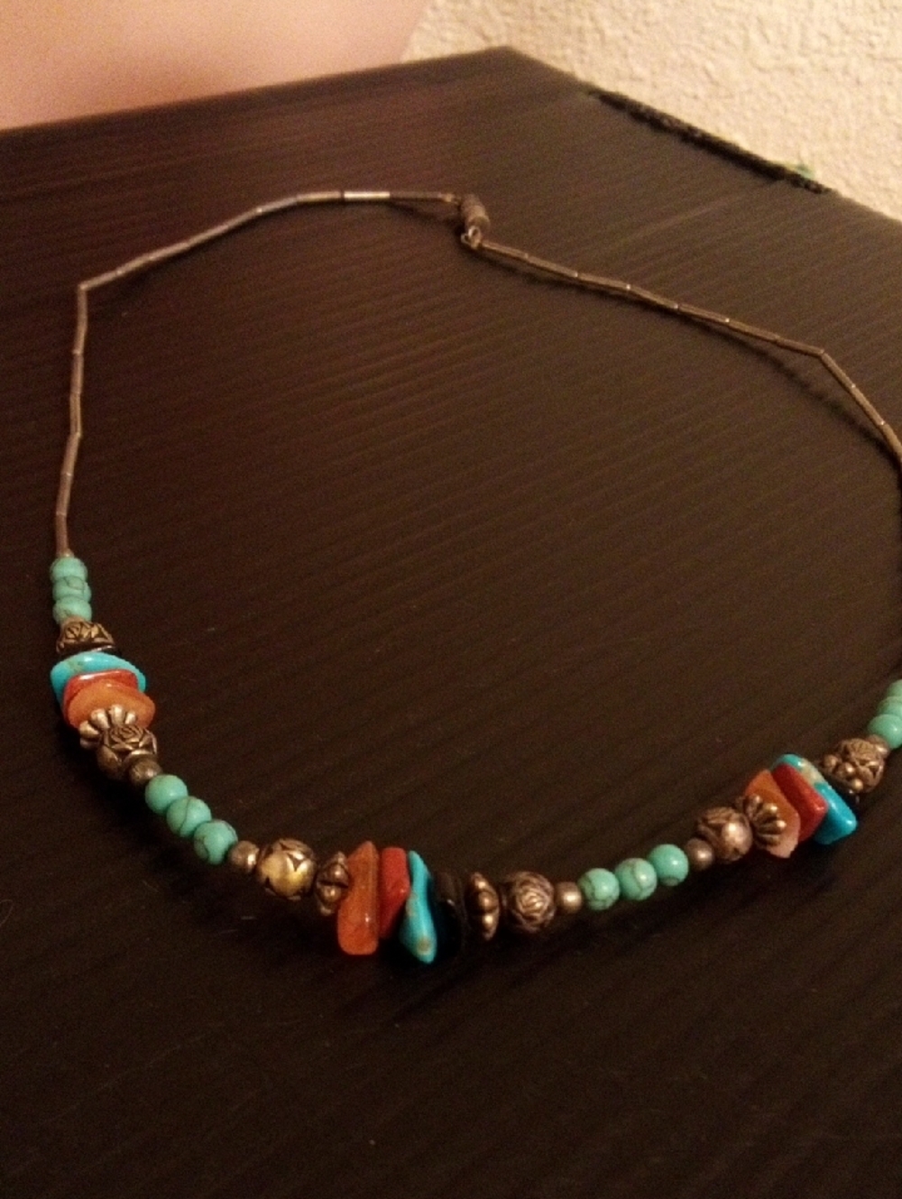 Turquoise and Coral Beaded Women's Necklace